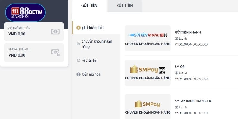 Lựa chọn phương thức giao dịch và điền thông tin chuyển khoản